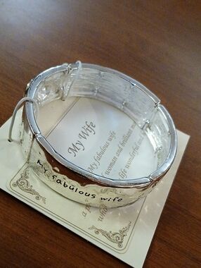 Silver Tone  'My Fabulous Wife' Engraved Bangle Stretch Bracelet